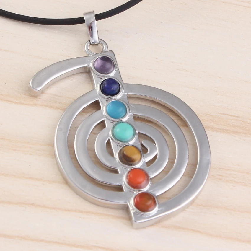 KFT Популярные покрытый серебром натуральный 7 камень ReiKi Бусины Энергии символ
