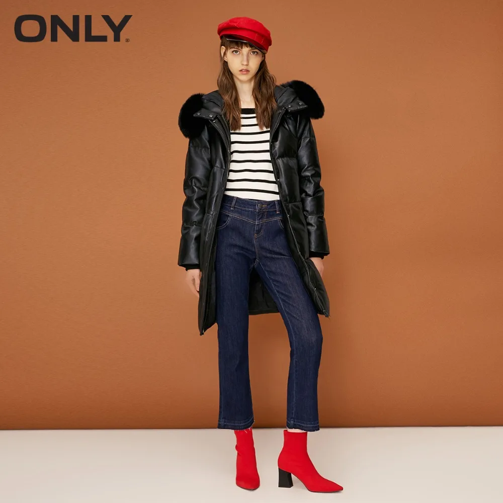 Skup Tylko kobiet kołnierz z futra lisa kożuch średniej kaczki dół kurtki skórzane z kapturem dół | 118328506