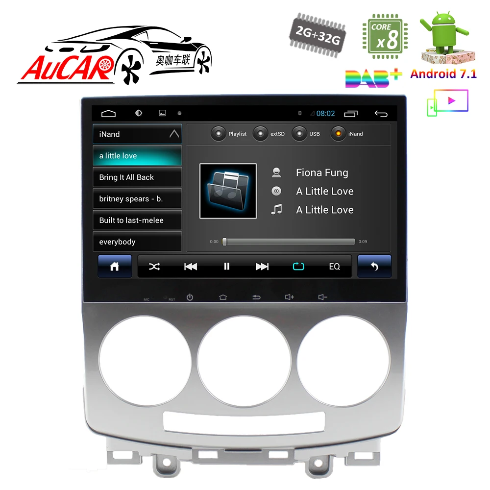 Best Android 7.1 car dvd player 9" GPS Navigation system for Mazda 5 2005 - 2009 HD 1024*600 Bluetooth GPS Radio WIFI 4G Stereo aux 2