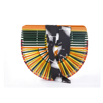 

Brand Desiger Women Summer Bag Natural Wood Circle Round 2019 New Woman Beach Handbags Hollow Clutches Phone Purse Bags