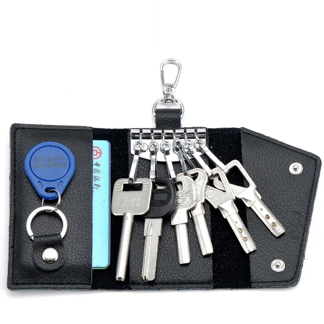 Genuine Leather Keychain Men Women Key Holder Organizer Pouch Cow Split Car Key Wallet Housekeeper Key