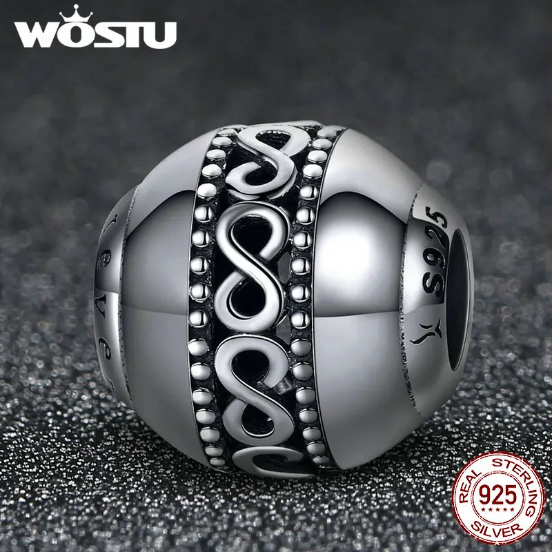 WOSTU Hot Sale 925 Sterling Silver Forever & Infinite Love Beads Fit Original WST Charm Bracelet DIY Jewelry Gift FIC175