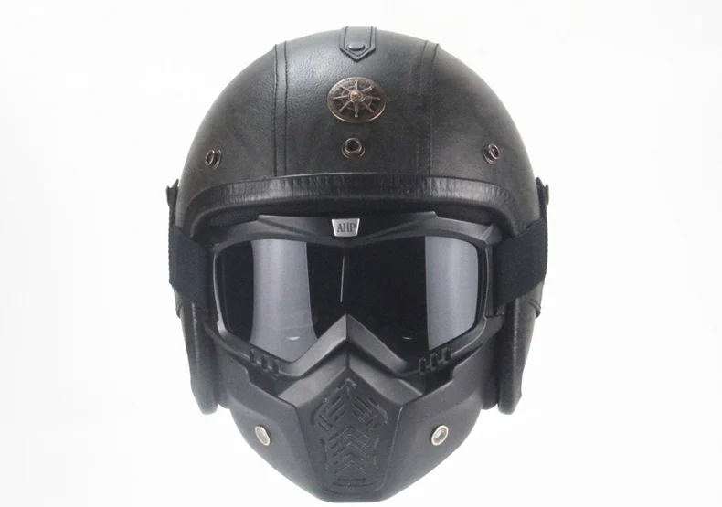 Шлемы из искусственной кожи 3/4 мотоциклетный шлем Чоппер для велосипеда винтажный мотоциклетный шлем с маской