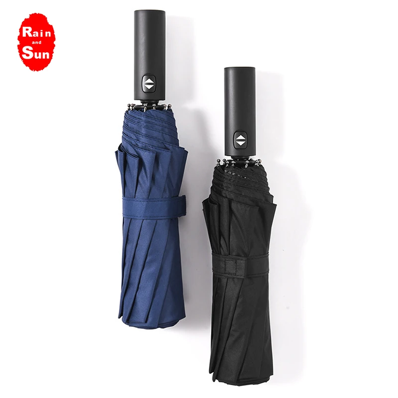 RainandSun Fully Automatic Three Folding Black Coating Umbrella 10 Spokes Strong Windproof For Business Men Women | Дом и сад