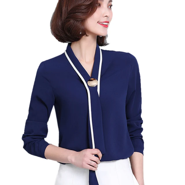 Autumn Elegant tie long sleeve chiffon blouse women