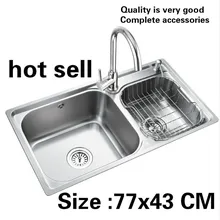 Квартира Мода кухонная раковина 304 нержавеющая сталь нормальный двойной паз Лидер продаж 77x43 см