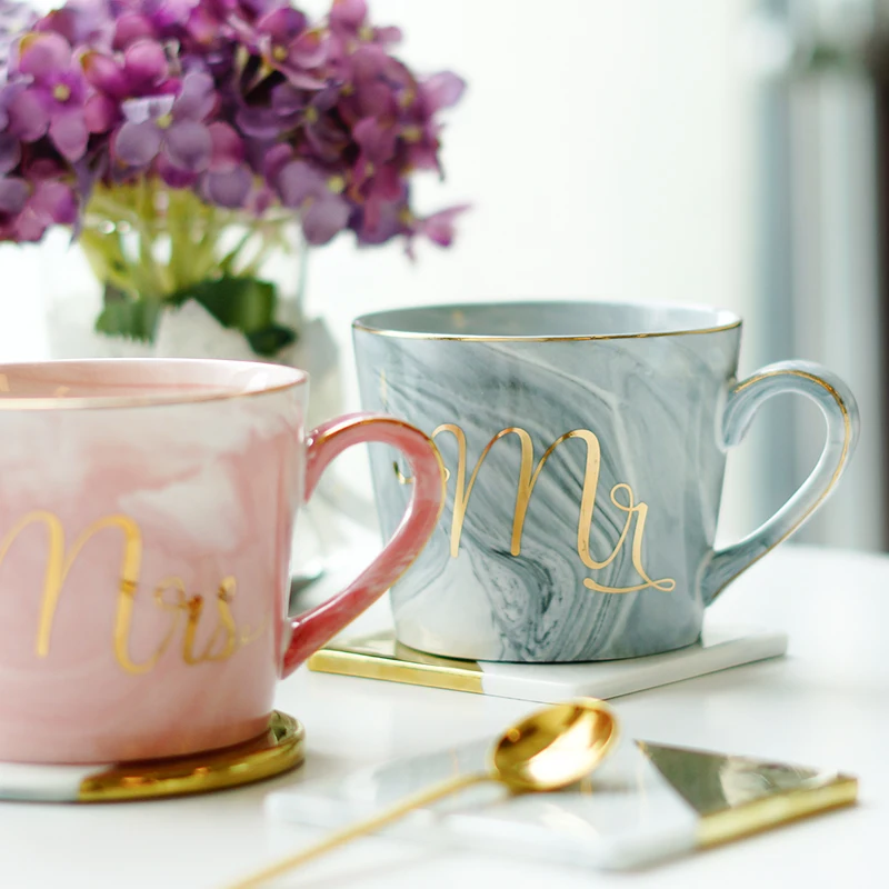 europe style gold monogram mugs natural marble porcelain coffee mug