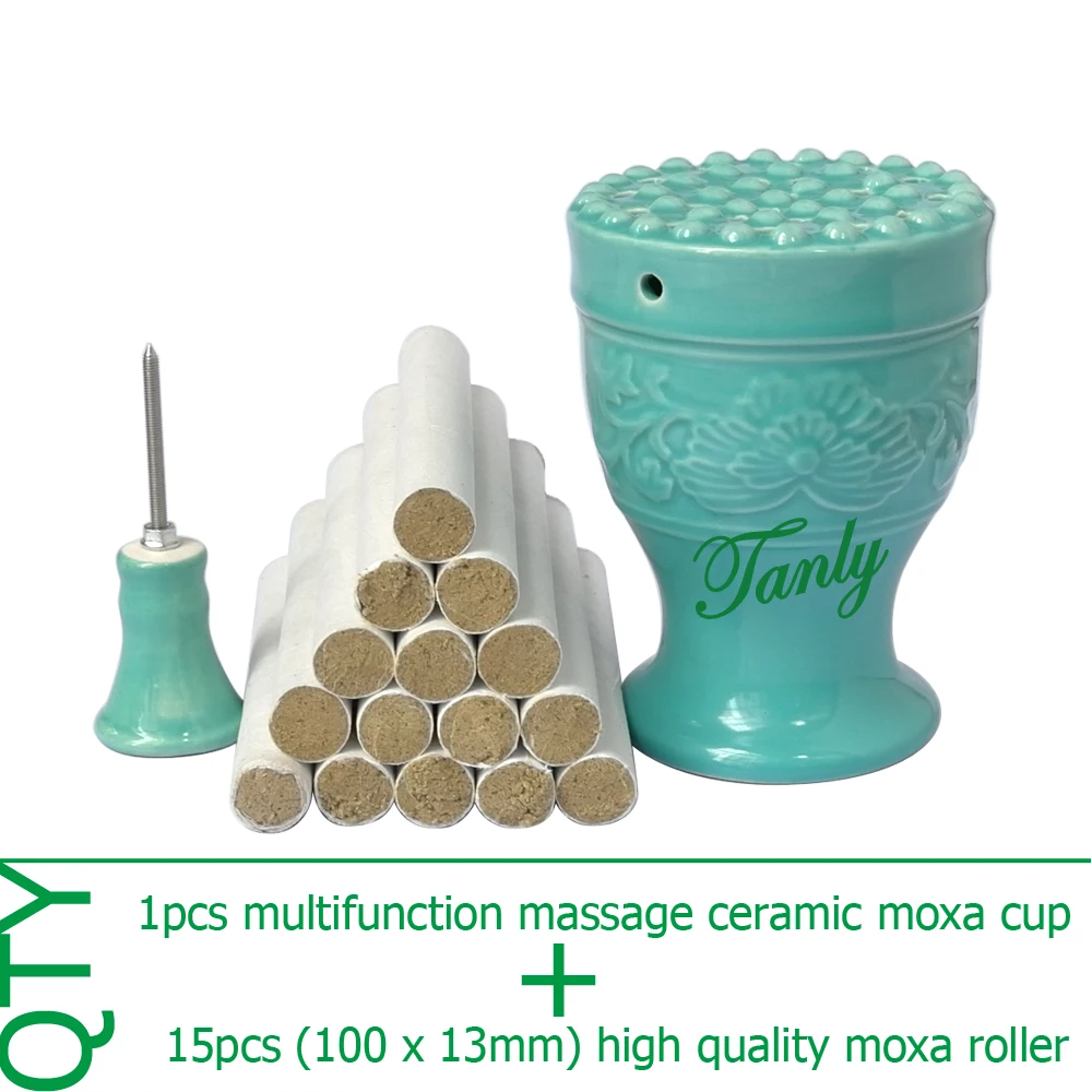 

New type multifunction double-deck ceramic massage beauty SPA relief moxa device +15pcs high quality moxibustion stick