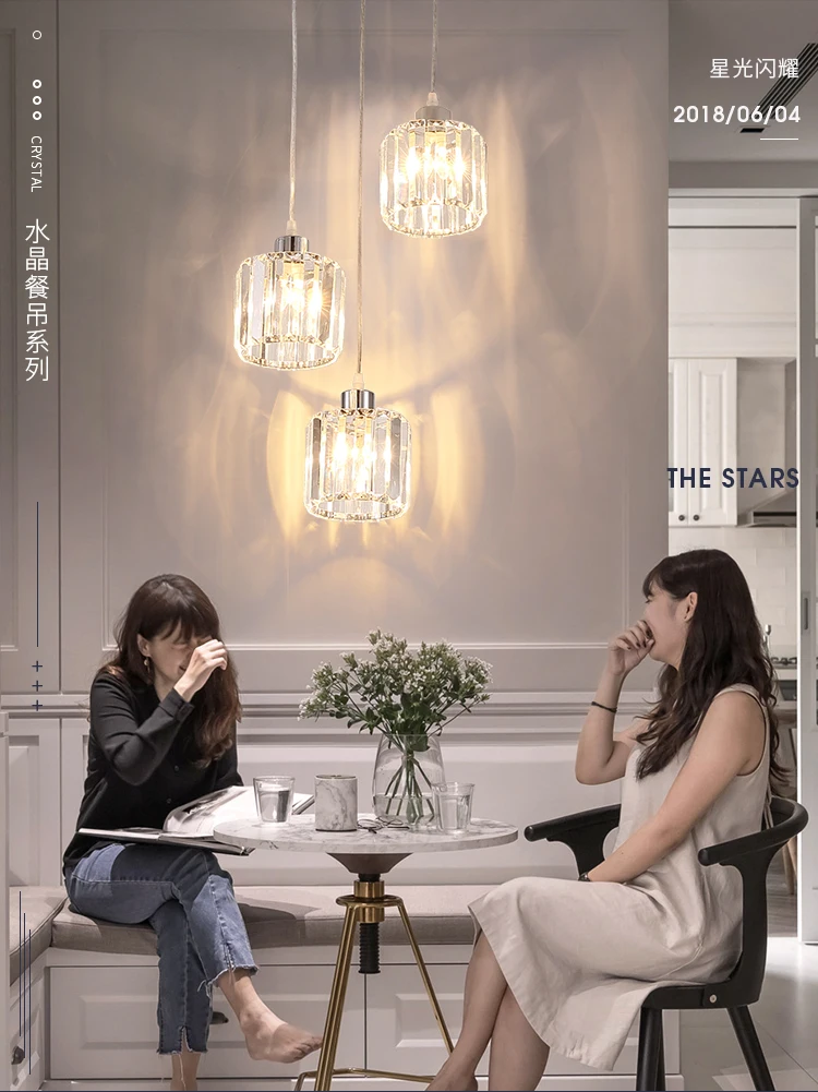 مطعم ثلاثة الثريا ما بعد الحداثة الحد الأدنى غرفة الطعام بار الإضاءة الشمال الفاخرة الإبداعية طاولة طعام الكريستال مصباح led