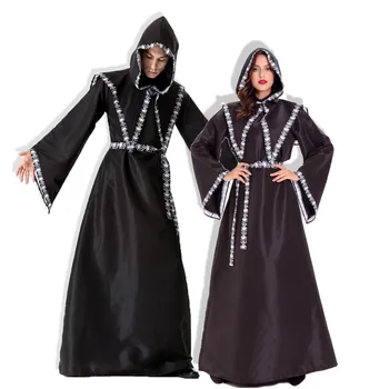 

Halloween Couples COSPLAY Wizard Costumes Classic Black Sorcerers Robes Christmas Witches Stage Show Uniform Party Garment