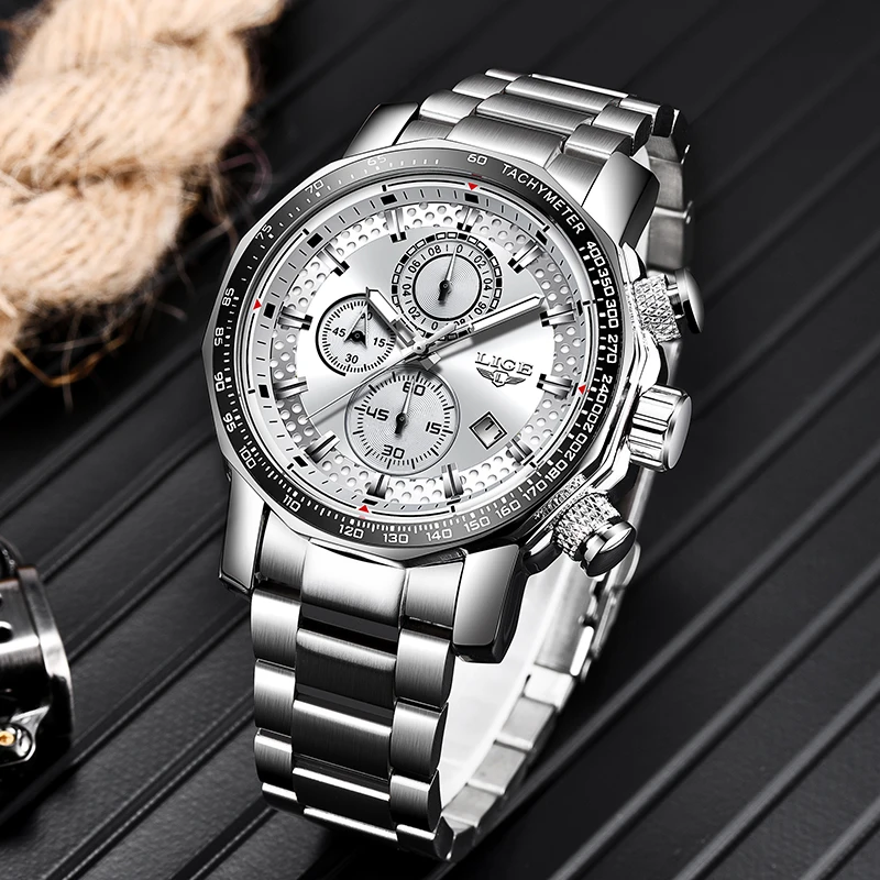2019 New Watch Men LIGE Mens Watches Top Brand Luxury Sport Quartz Stainless Steel Man Clock Military Waterproof Chronograph+Box
