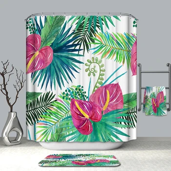 

2019 New Polyester 3d Shower Curtain Tropical Rainforest Green Plant Leaves Thicken Waterproof Bath Curtain for Bathroom 180*180