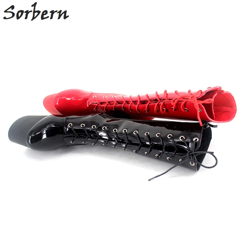 Sorbern сексуальная обувь на высоком толстом каблуке(20 см) Фетиш-сапоги до середины икры; женская обувь на каблуке 9 см платформа на высоких каблуках из блестящей искусственной кожи на Хэллоуин в стиле вамп плюс размеры 34–46