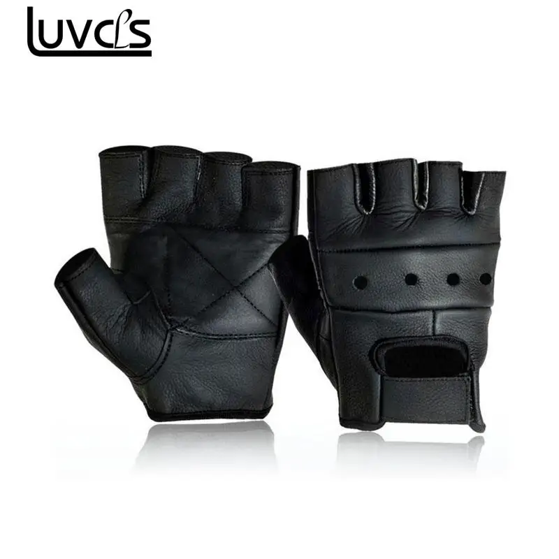 Мужские кожаные перчатки без пальцев вождения мотоцикла байкерские перчатки черный мужской варежки из овчины