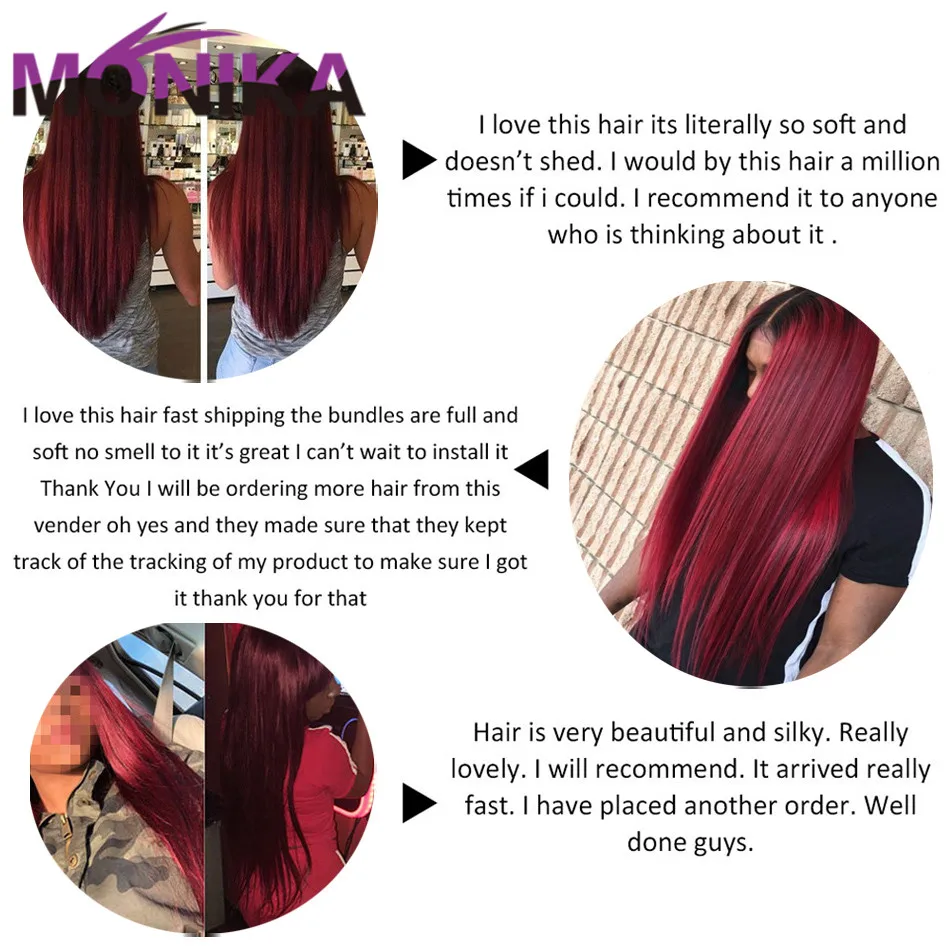 Monika Hair Pre Colored Weave T1b 99j Bundles Ombre Hair Straight