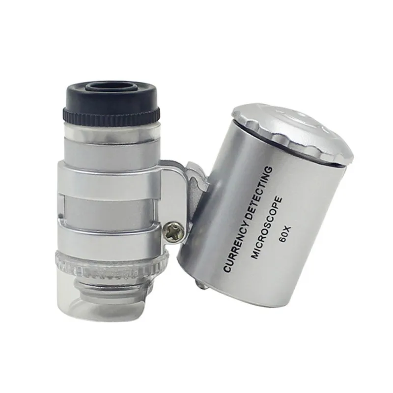 60X увеличительное стекло мини-лупа клип светодиодный микроскоп Лупа фонарик для мобильного телефона