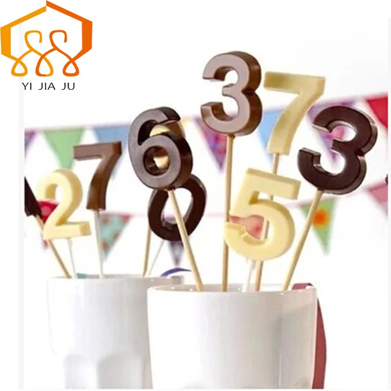 

New Arrived 3D Digital Lollipop 0-9 Shape Silicone Chocolate Mold , Ice, Cupcake, Lollipop Sugar Tool Cake Decorating