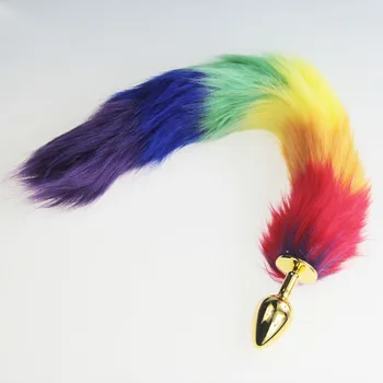 rainbow Fox Tail DOG TAILS Butt Anal Plug BULLET buttplug G SPOT Sex Toy role play Dog Tails COUPLES LOVER Products SEX GAME 5