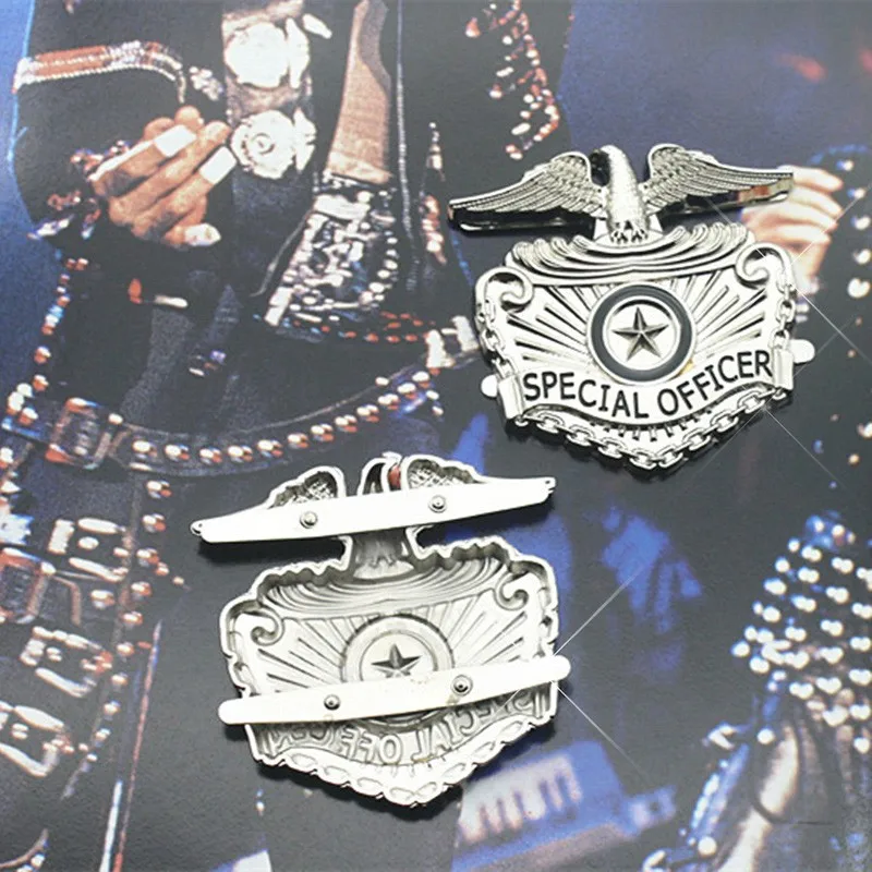 Rare Retro US MJ Michael Jackson Metallic Silver Eagle Metal Stainless Steel Special Officer Badge Collection