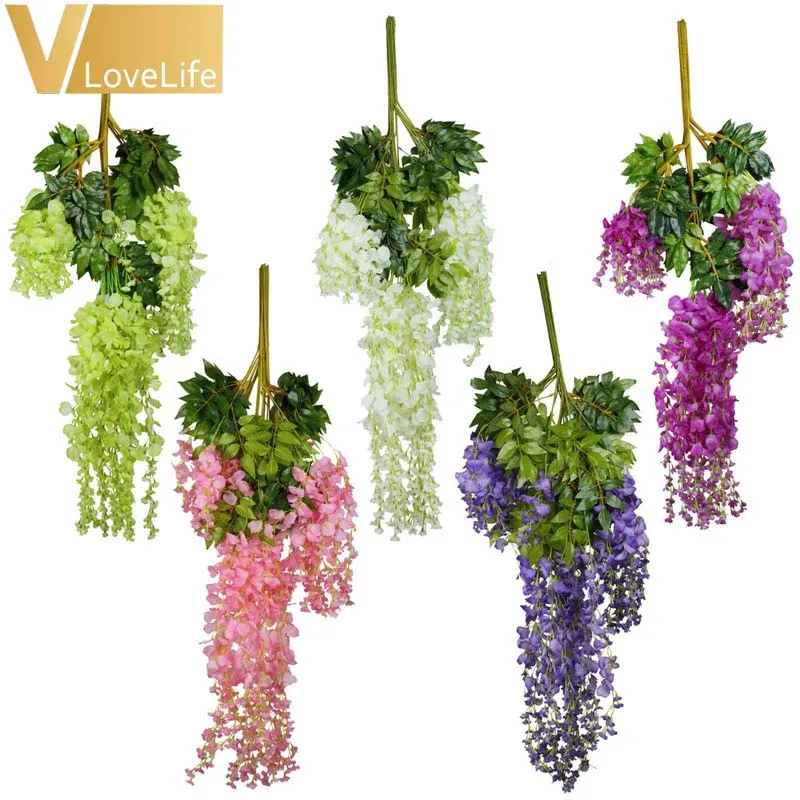 

12pcs/lot Silk Wisteria 105cm Artificial Hanging Flowers Hanging Fake Flower For Wedding Event Party Home Garden Decoration