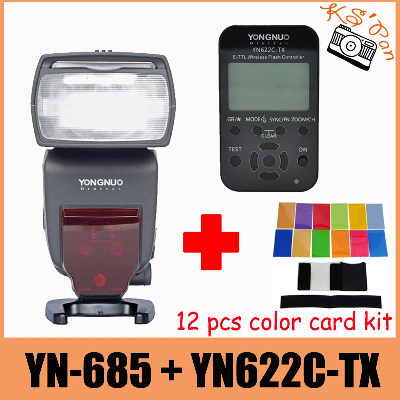 

YONGNUO YN685 YN-685 Wireless HSS TTL Speedlite Flash Build in Receiver + YN622C-TX + 12 pcs color cards