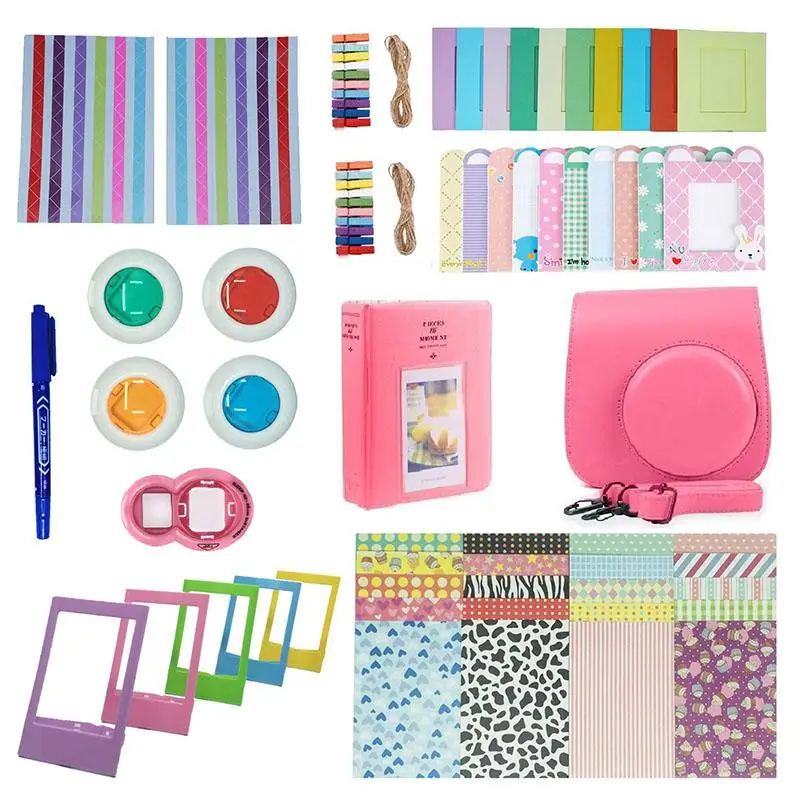 Studyset для Instax Mini9/Mini8/8 чехол/альбом/линзы для селфи/Фильтры/рамки для стен/рамки для пленки/наклейки на границы/угловые наклейки - Цвет: Fire pink