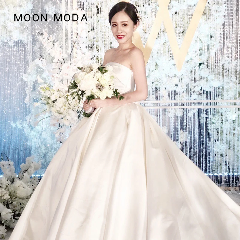 Женское атласное свадебное платье MOON MODA ТРАПЕЦИЕВИДНОЕ ПЛАТЬЕ без бретелек