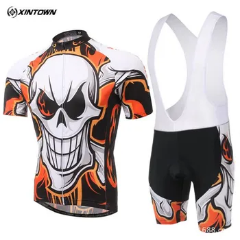 

XINTOWN Brand Summer style Cycling Jersey ciclismo Bicycle Flame Skull short sleeve shorts cycling pants shorts bib shorts Bike