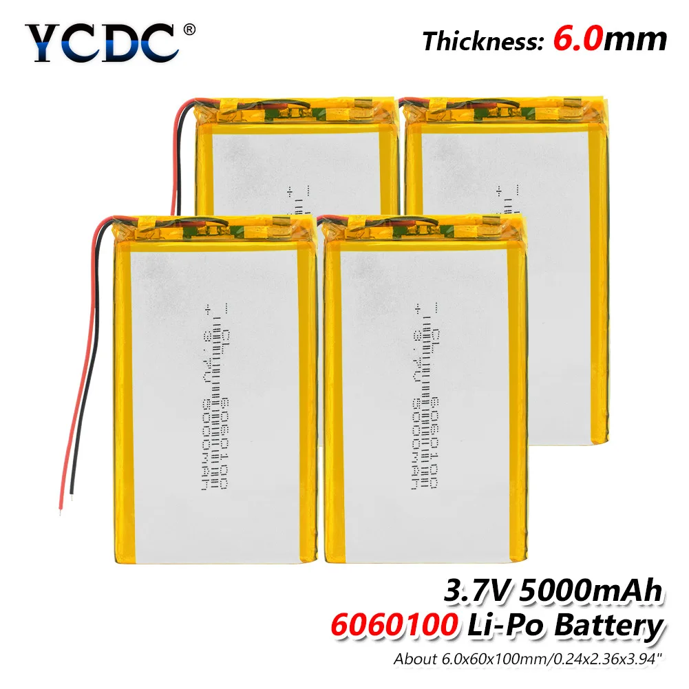 1/2/4 шт. Прочный 6060100 5000mAh 3,7 V литий-полимерные аккумуляторы 3,94x2,36x0,2"(Д x Ш x В) Перезаряжаемые Li-Po Lipolymer Батарея