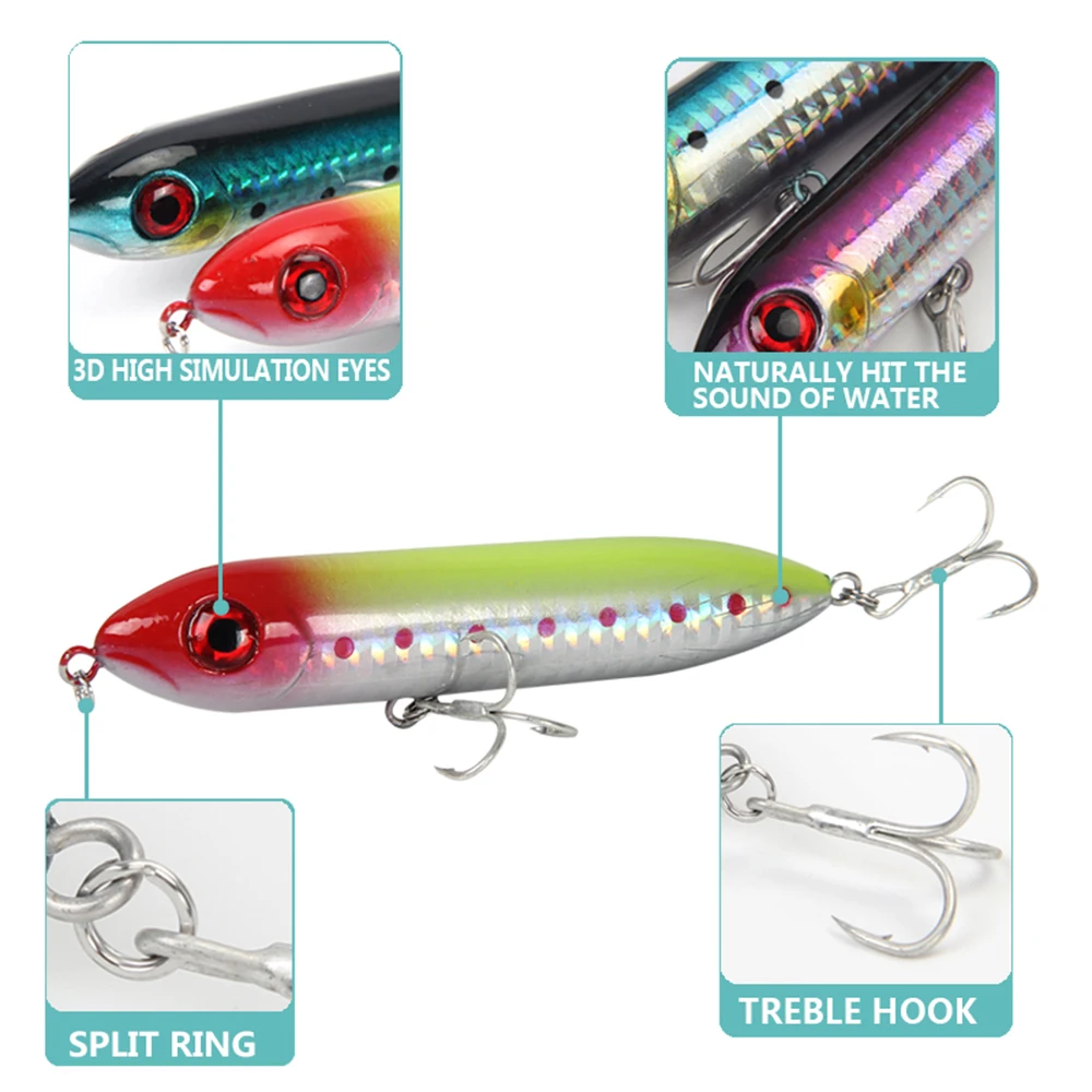 OTTESEN 1 unids/lote 100mm 14g flotante lápiz de señuelo de pesca topwater popper bajo pike señuelo plástico wobblers pesca 5 colores disponibles