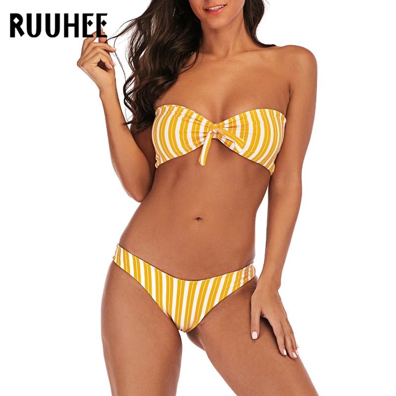 RUUHEE, Бразильское бикини,, купальник, для женщин, бикини, набор, пуш-ап, в полоску, бандаж, купальник, для женщин, пляжная одежда, бикини
