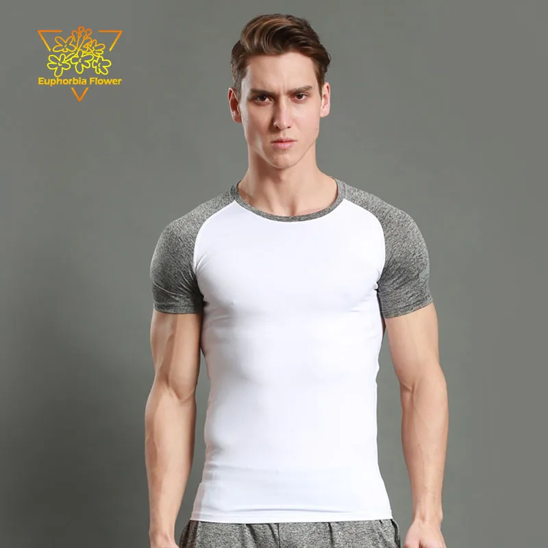 JS12002 Мужская футболка для бега с коротким рукавом, футболка для фитнеса и спортзала, мужская спортивная быстросохнущая Спортивная футболка, Мужская облегающая одежда