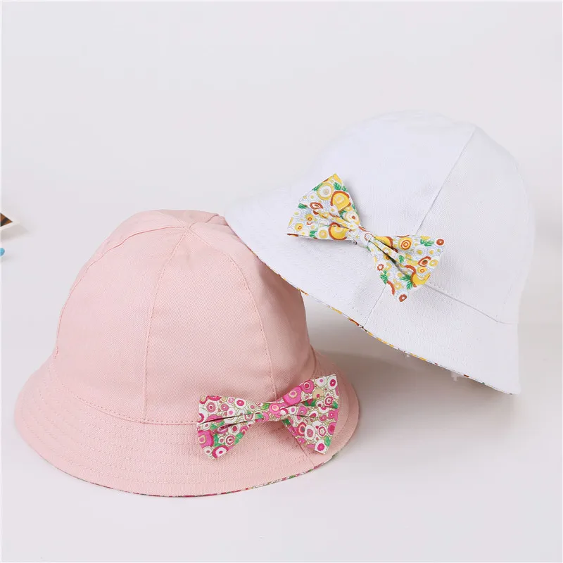 New Flower Print Cotton Baby Summer Hat Kids Girls Floral Bowknot Cap ...