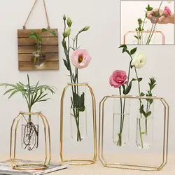 Новая роскошная стеклянная железная ваза в скандинавском стиле, розовое золото, цеометрическая форма, цветочный горшок для дома, свадебные