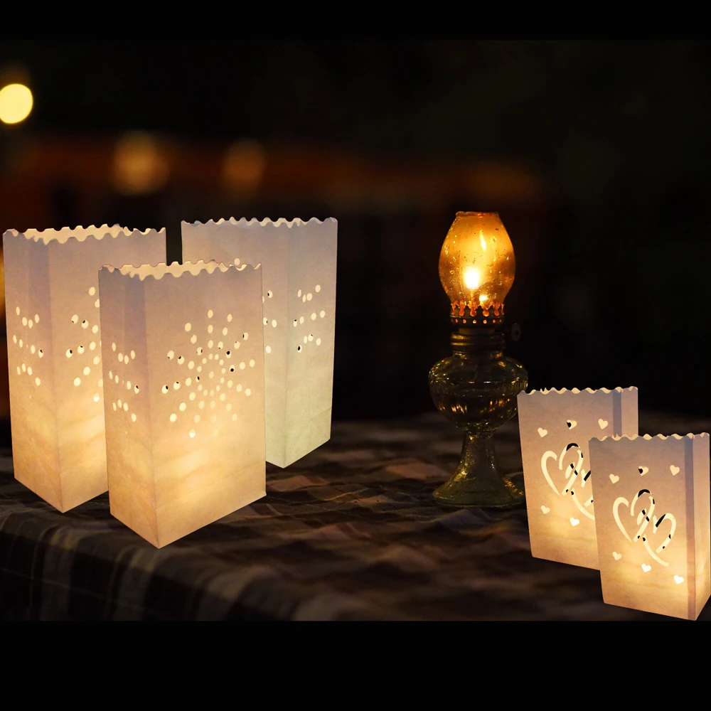 50 шт. 25 см белый бумажный фонарь свеча мешок для Светодиодный светильник Lampion сердце для романтического дня рождения свадьбы события барбекю украшения
