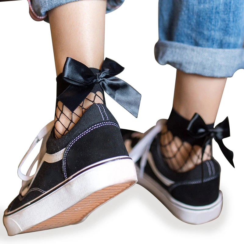 Bow Tie Cool Female Hollow Fishnet Socks Dress Sexy Bowknot Fishnets Socks Women Calcetines