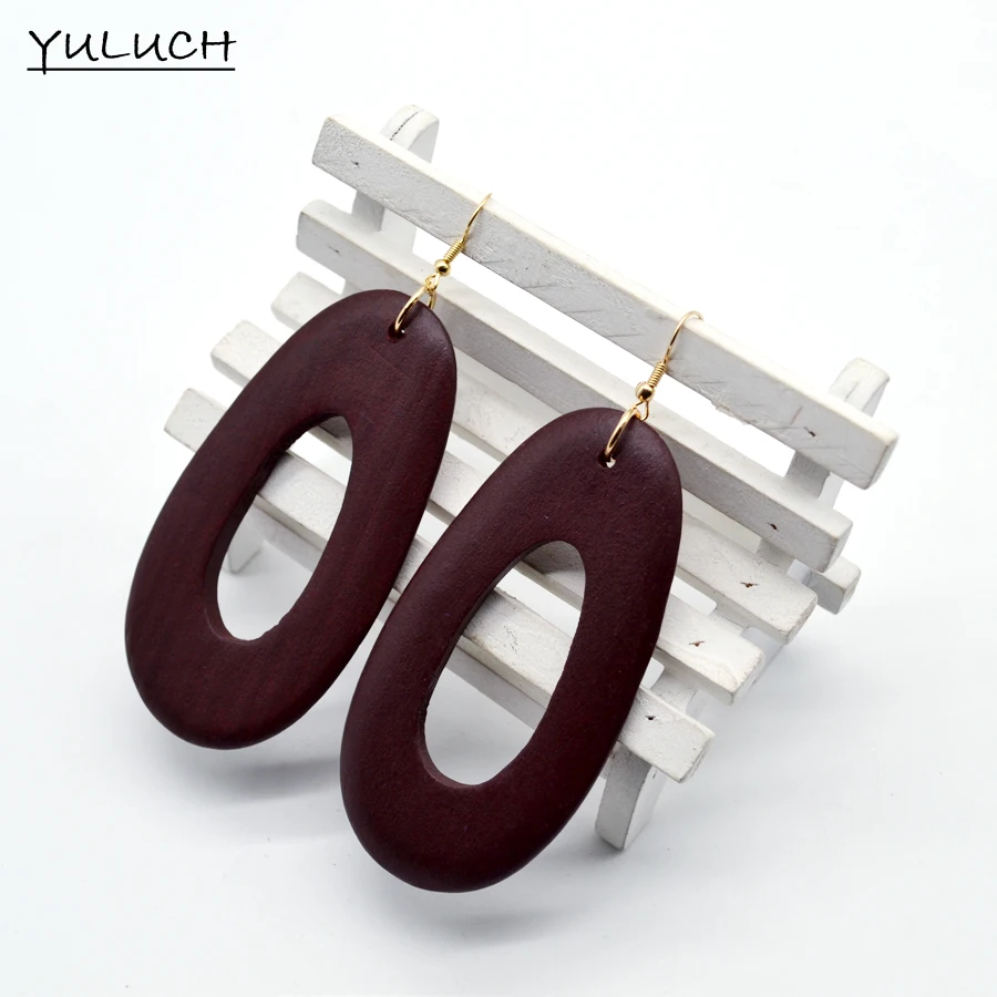 

6 pair /lot New design Big handmade red color wood earring hollow 2016