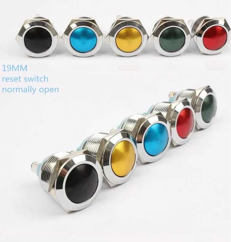 

19mm 5A different colour reset switch waterproof normally open Metal push button switch with Screw feet