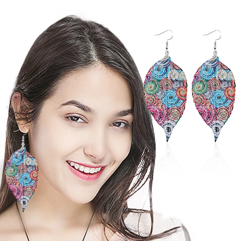 Trendy Flower Printed Flower Leather Earrings Boho Spring Jewelry Earrings Large Water Drop