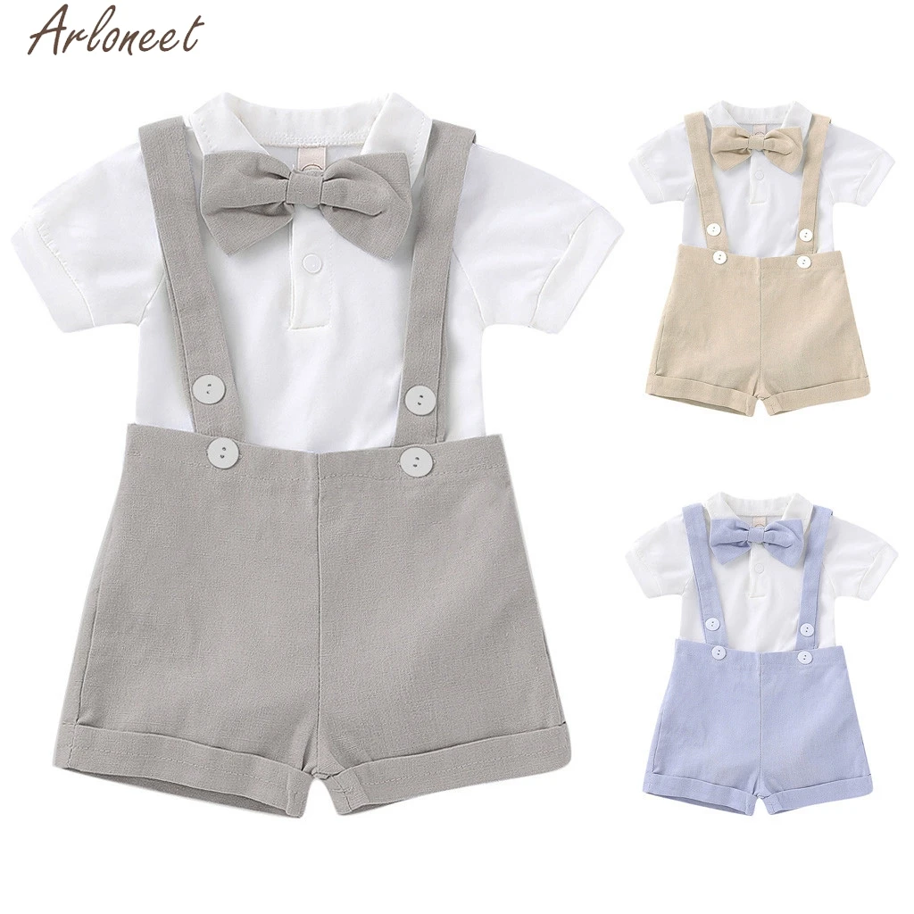 

ARLONEET Infant Baby Boys Gentleman Solid Romper Suspenders Strap Shorts Outfits Set Overalls 19Jan30