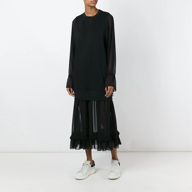 AEL 2019 nuevo blogger de moda de mujer negro Jacobs mosaico vestido de las mujeres desde hace tiempo de manga de moda casual tul vestidos ropa de mujer