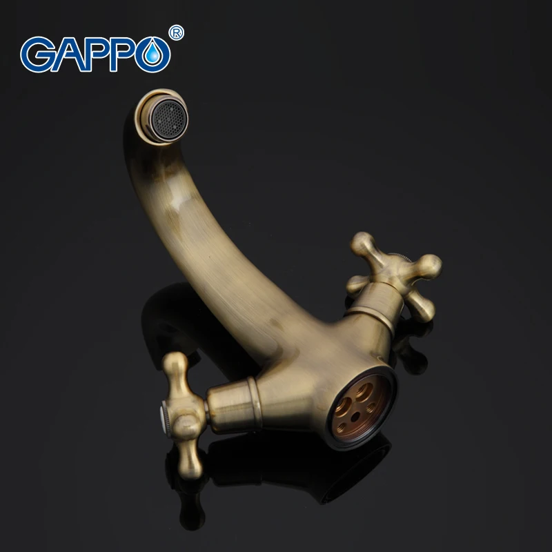 GAPPO 1set High Quality Basin sink Faucet Bronze Plating Double Handle Cold Hot Water Mixer Retro Style Solid Brass bodyGA1063-4