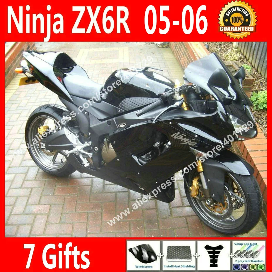 

Free custom Fairings for 2005 2006 Motorcycle Kawasaki ZX6R 05 06 popular black OEM fairing kits VS78