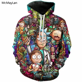 

New Rick and Morty Hoodies 3D Unisex Sweatshirt Men Brand Loose Comic Casual Fashion Hat Pullover Jacket Streetwear Clothes 5XL
