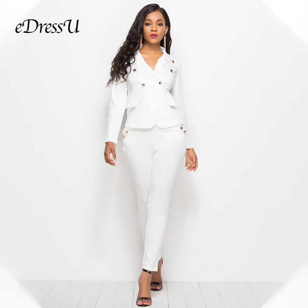2019 Women Two Piece Sets Suits Black Office Lady Blazer Jacket Fit Pants Casual Single Breasted Buttons Suits LMT-YD5079