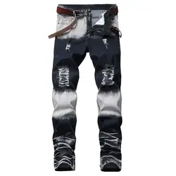 Womail для мужчин модные эластичные рваные обтягивающие байкерские джинсы Рваные тесьмой Slim Fit джинсовые штаны M300110