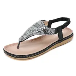 2019 лето новый стиль простой и простой богемный горный хрусталь сандалии с декором большой размер удобная Пляжная обувь