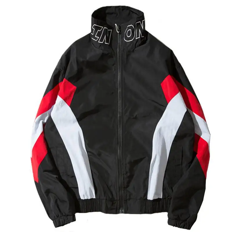 

2019 Casual Men Color Block Windbreaker Jackets Coats Autumn Mens Hip Hop Patchwork Geometric Cardigan Jacket Mens Bomber Jacket