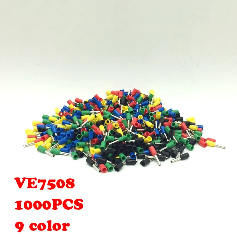 

1000pcs VE7508 European cold pressed terminal pin type copper wire ear tube type connection terminalTerminal Ferrules kit set