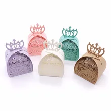 romantic hollow Laser cut paper candy box wedding birthday baby shower return gift package party decoration crown box